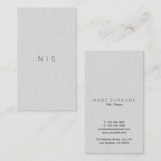 クラシックな最小主義の灰色のリネン美しいの垂直 名刺 (正面/裏面)