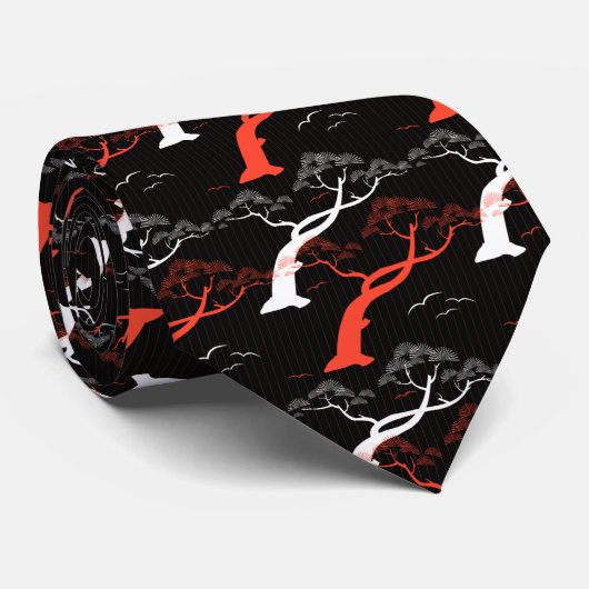 クラシックな東洋の日本の盆栽の木の鳥は縞で飾ります ネクタイ (ロール)
