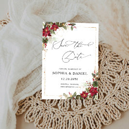 クラシックな松とポインセチアの花のクリスマス セーブザデート