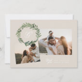 クラシックな松のモノグラムリース エレガントな写真のコラージュ シーズンカード (正面)