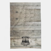 クラシックな森のファミリーキャビン ネーム エスト キッチンタオル (縦)