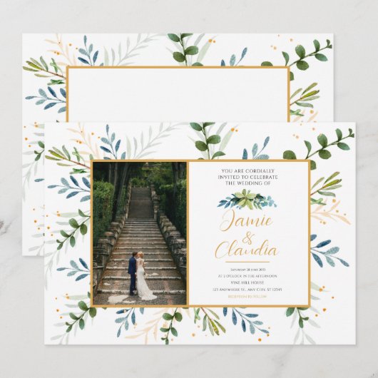 クラシックな正式な結婚式の招待状 ユーカリ 招待状 (正面/裏面)