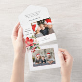 クラシックな水彩クリスマス花卉フォト オールインワン招待状 (貼ってはがせる)