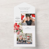 クラシックな水彩クリスマス花卉フォト オールインワン招待状 (内側)