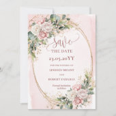 クラシックな水彩画のくすんだピンクの花の結婚式延期通知 セーブザデート (正面)