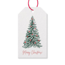 クラシックな水彩画のクリスマスツリーギフトタグ
