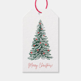クラシックな水彩画のクリスマスツリーギフトタグ ギフトタグ