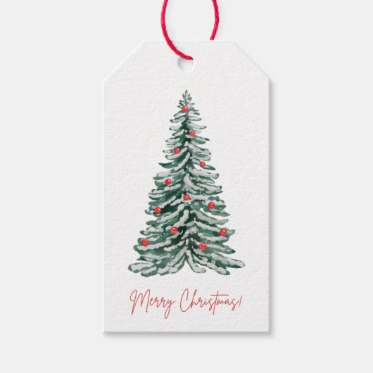 クラシックな水彩画のクリスマスツリーギフトタグ ギフトタグ (正面)