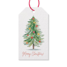 クラシックな水彩画のクリスマスツリーギフトタグ