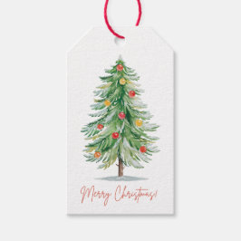 クラシックな水彩画のクリスマスツリーギフトタグ ギフトタグ
