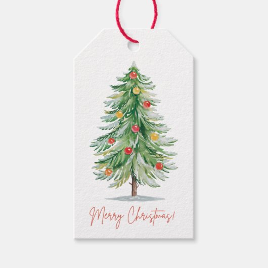 クラシックな水彩画のクリスマスツリーギフトタグ ギフトタグ (正面)