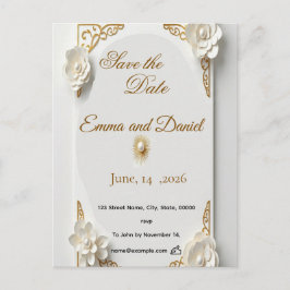 クラシックな水彩画のゴールドラグジュアリーフロールフレーム 案内ポストカード