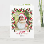 クラシックな水彩画のホリーデコレーション写真フレーム シーズンカード (正面)