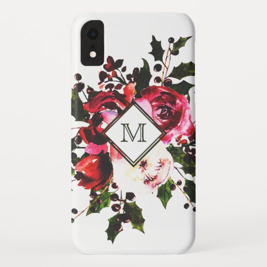 クラシックな水彩画のヴィンテージのばら色の花のモノグラム Case-Mate iPhoneケース (裏面)
