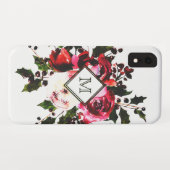 クラシックな水彩画のヴィンテージのばら色の花のモノグラム Case-Mate iPhoneケース (裏面(横))
