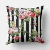 クラシックな水彩画の花の黒のストライプ クッション (裏面)