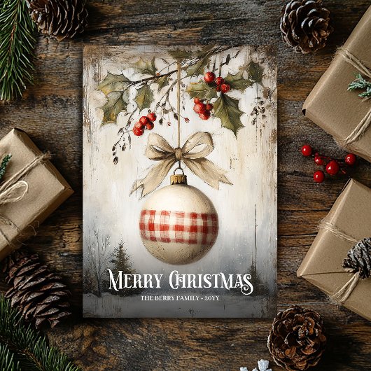 クラシックな水彩画の赤と白のクリスマスカード シーズンカード