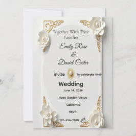 クラシックな水彩画、金と花のフレームの招待状 招待状