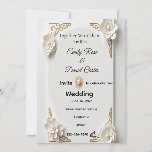 クラシックな水彩画、金と花のフレームの招待状 招待状 (正面)