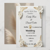 クラシックな水彩画、金と花のフレームの招待状 招待状 (正面/裏面)