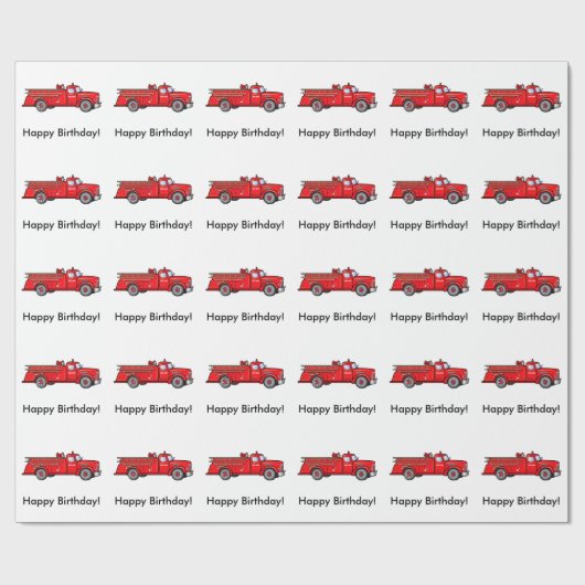 クラシックな消防車: ハッピーバースデー! ラッピングペーパー (フラット)