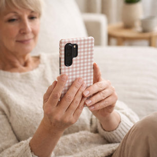クラシックな淡いピンクのギンガムチェック柄 SAMSUNG GALAXY S22 ULTRAケース