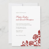 クラシックな深紅の赤いバラのレース模様のウェディング 招待状 (正面)