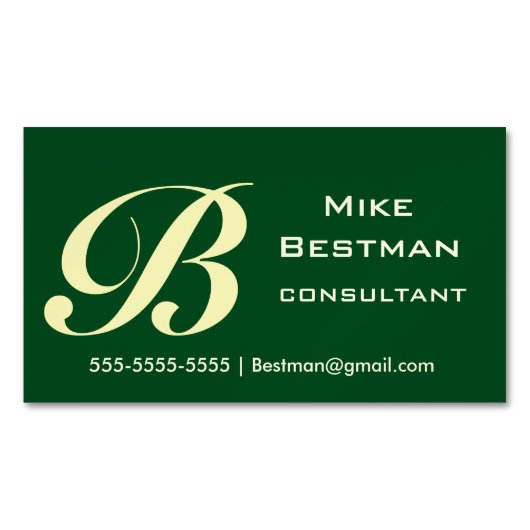 クラシックな深緑色 マグネット名刺 (正面)