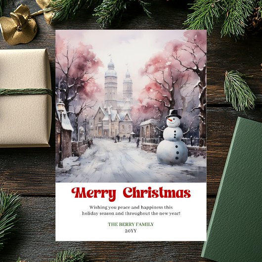 クラシックな田舎風クリスマスシーン カード 水彩画