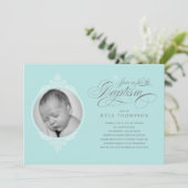 クラシックな男の子の洗礼写真招待状 招待状 (スタンド正面)