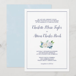 クラシックな白い花のフォーマルな結婚式 招待状