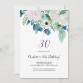 クラシックな白い花の30歳誕生日パーティー 招待状 (正面)