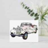 クラシックな白および金ゴールドMGのコンバーチブル ポストカード (スタンド正面)