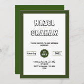 クラシックな白と緑のエレガントなウェディング 招待状 (正面/裏面)