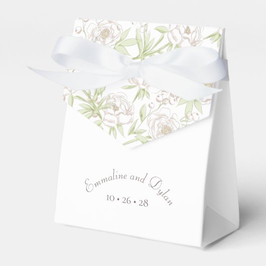 クラシックな白バラの結婚式 フェイバーボックス (正面サイド)