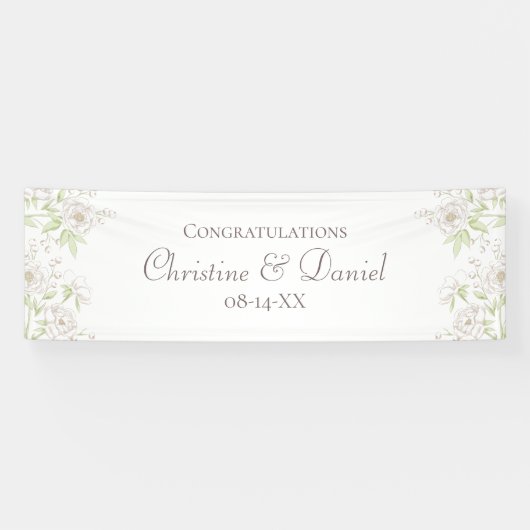 クラシックな白バラの結婚式 横断幕 (横)