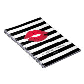 クラシックな白黒のストライプが付いているスタイリッシュで赤い唇 ノートブック (右側)