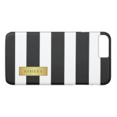 クラシックな白黒のストライプパターン金ゴールドのラベル名 Case-Mate iPhoneケース (裏面(横))