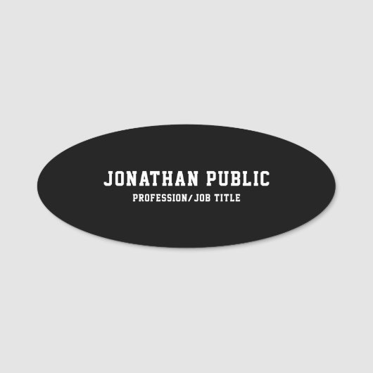 クラシックな白黒のモダンでシンプルなテンプレートの楕円形 名札 (正面)