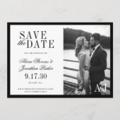 クラシックな白黒のヴィンテージ写真の結婚式  セーブザデート (正面)