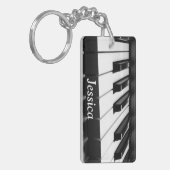 クラシックな白黒キーボード キーホルダー (正面左)