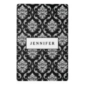 クラシックな白黒花のダマスク織パターン ミニクリップボード (裏面)