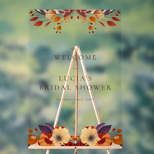 クラシックな秋のドライ ワイルドフラワー ブライダル シャワー ウェルカム  アクリルサイン (ニュートラル)