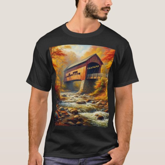 クラシックな秋の紅葉に覆われた橋 Tシャツ (正面)