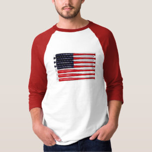 クラシックな米国の旗の野球用バットのポップアートのTシャツ Tシャツ