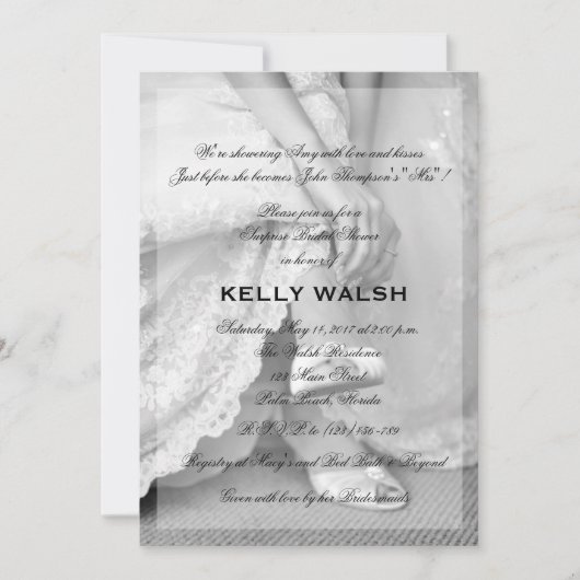 クラシックな結婚前パーティー招待状 黒と白 招待状 (正面)