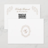 クラシックな結婚式のモノグラムクラウンQRコードRSVPカード 出欠カード (正面/裏面)