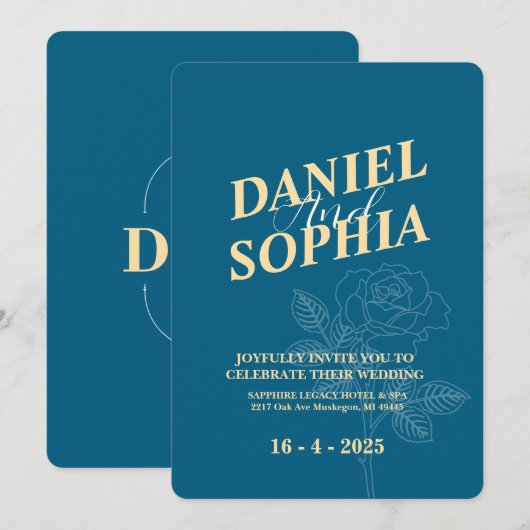 クラシックな結婚式の招待状 青 招待状 (正面/裏面)