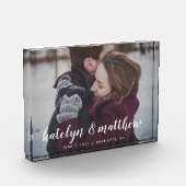 クラシックな結婚式の日付のカスタム フォトブロック (左)