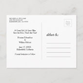 クラシックな結婚式のSave the Date インビテーションポストカード (裏面)
